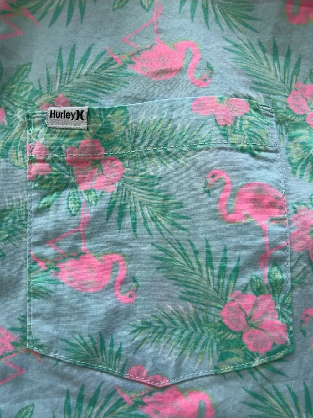 Hurley Men’s XL Flamingo Tropical Floral Button-Up Shirt NWT